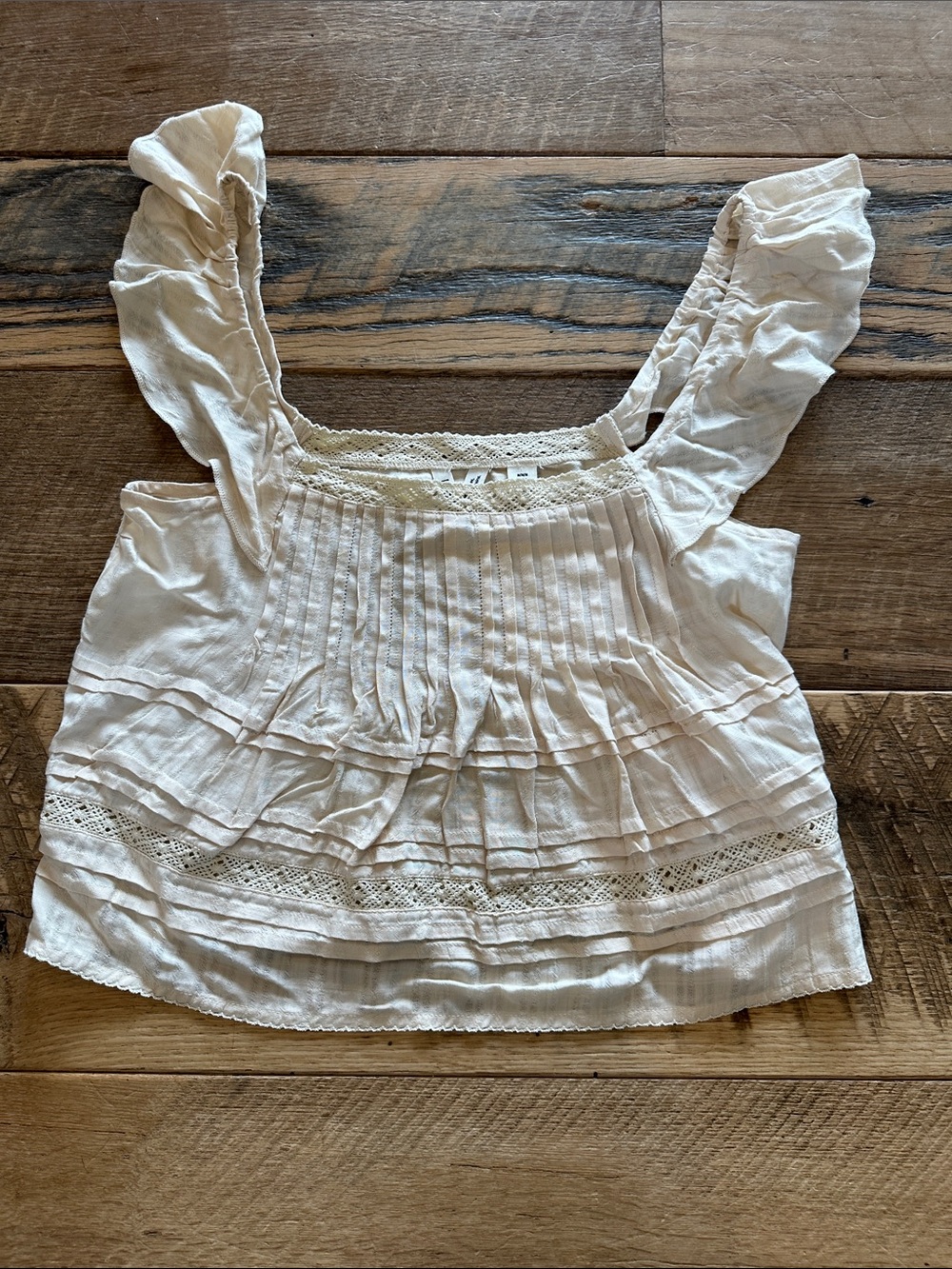 Roxy M Cream Linen Ruffled Lace-Trim Tank Top